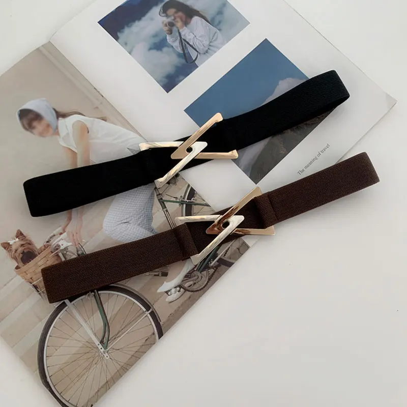 

Korean Version Multi-color Elastic Girdle Double Buckle Girdle Belt Ladies Elastic Canvas Waistband For Wedding Dress Overcoat