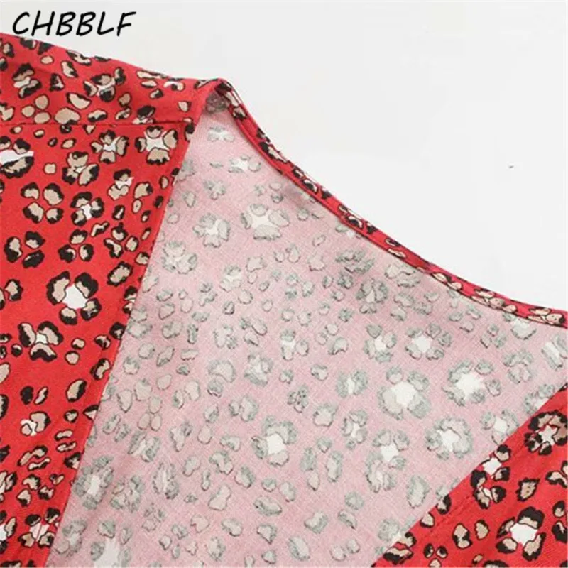 CHBBLF women fashion leopard midi dress V neck elastic waist long sleeve split female mid calf dresses O9268 | Женская одежда