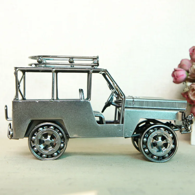 

New Domineering Wrought Iron Vintage Car Model Ornaments Plating Black