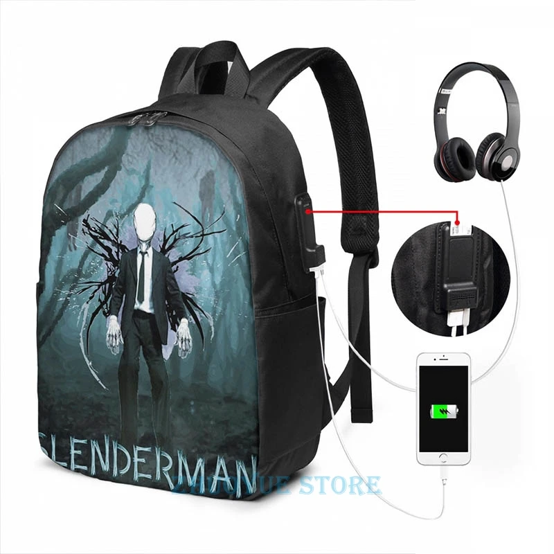 Забавный рюкзак Slenderman с графическим принтом и USB-зарядкой школьные ранцы для