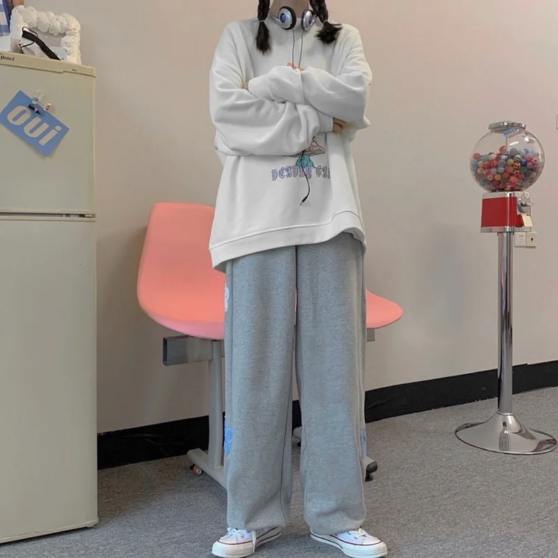 

MINGLIUSILI Korean Style Sweatpants Women Spring 2021 Fashion Joggers Women Streetwear High Waist Loose Casual Black Trousers
