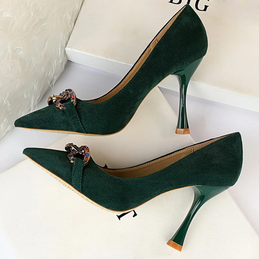 Женские блестящие туфли на высоком каблуке 2020 см желтые зеленые с кристаллами