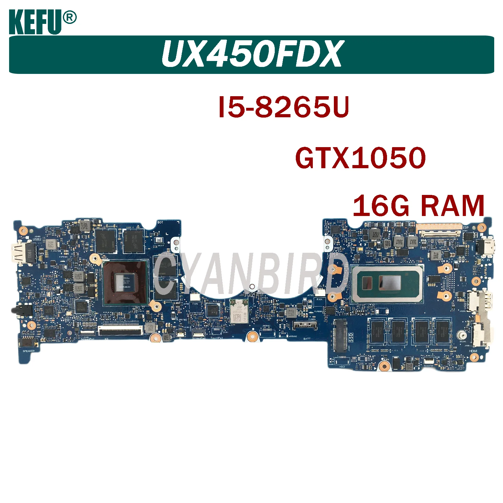 

UX450FDX is suitable for ASUS ZenBook UX450FDX UX450FD UX450F laptop motherboard with I5-8265U GTX1050 16G-RAM