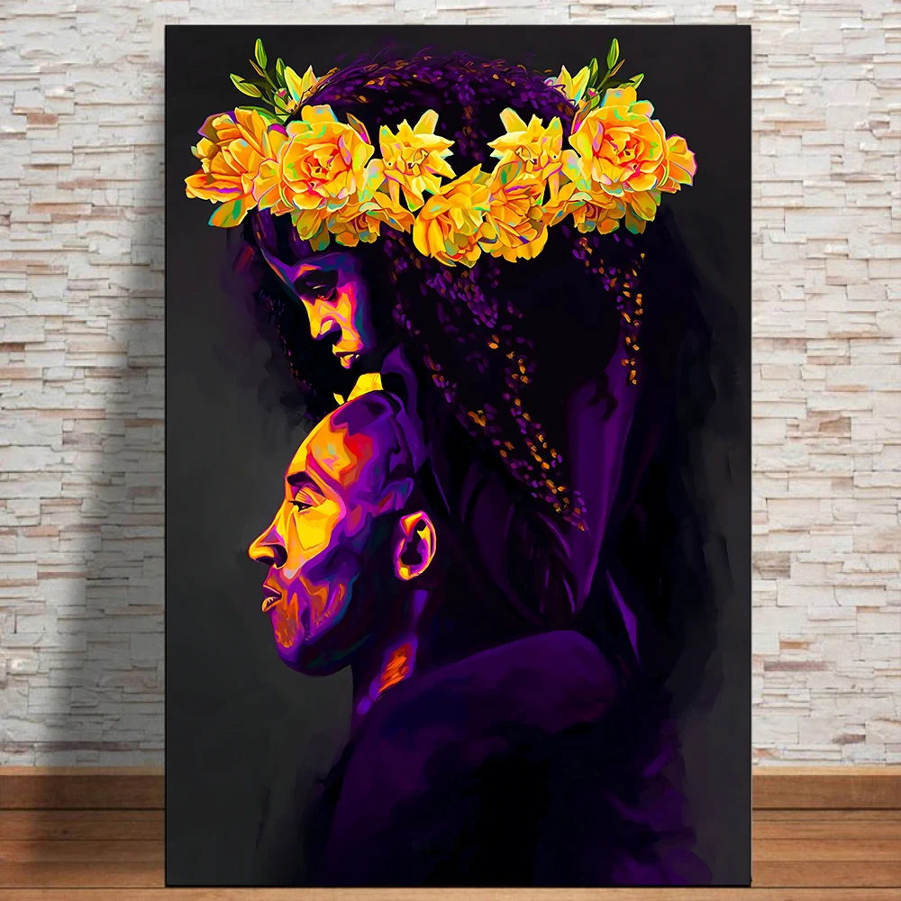 

Basketball Star Portrait Canvas Painting Abstract Flower Kobe and Daughter Wall Art Poster Nordic Modern Home Decoration Bedroom