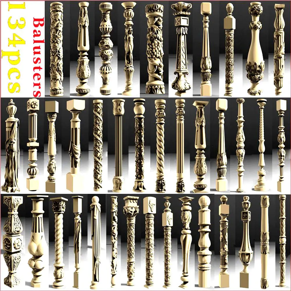 134pcs 3D STL Model Balusters and Columns for CNC 4 AXLE Engraver Carvingbed stairs and Decorative pillar_Aspire Artcam