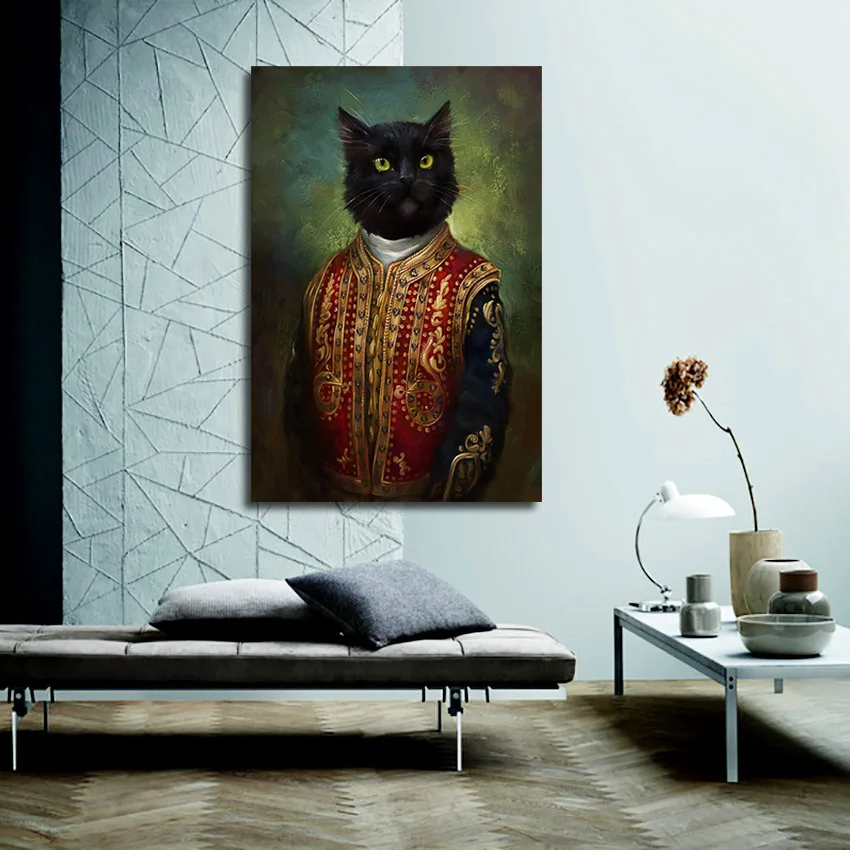 Черная кошка с винтажным пальто красочная картина маслом холст Висячие картины