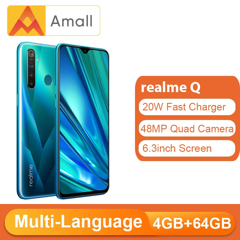 Realme Q 4GB 64GB 6 3 ''мобильный телефон Snapdragon 712 AIE 48MP Quad Camera мобильный 20W быстрое
