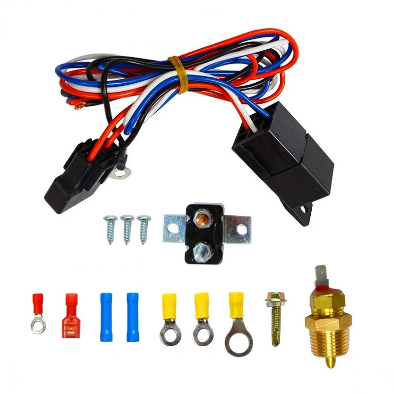

175-185 Degrees Electric Cooling Fan Thermostat Temperature-Sensitive Switch 40A Relay Set