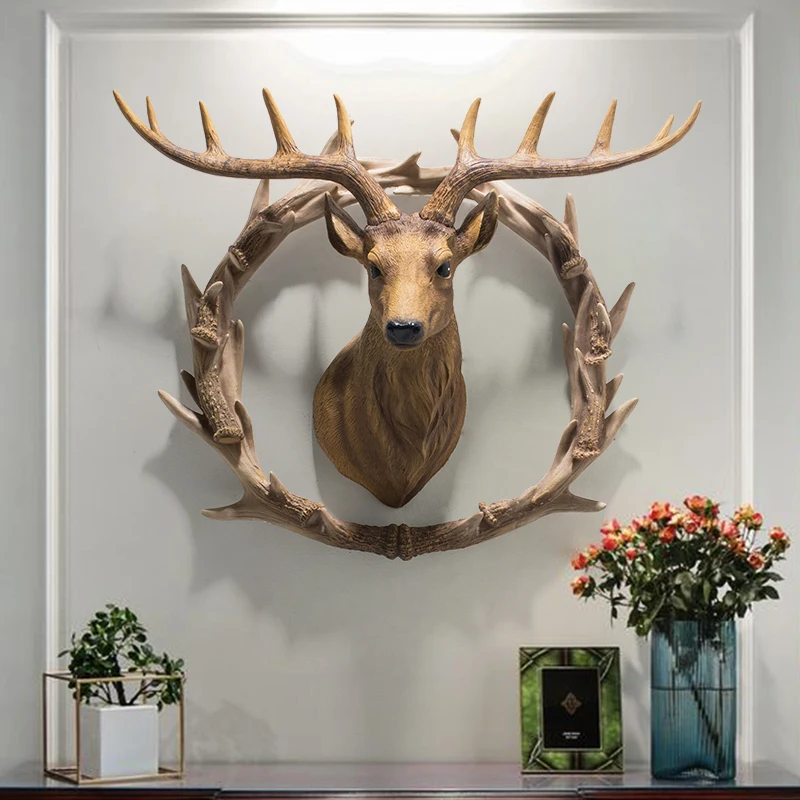 

American Country Resin Lucky Deer Head Wall Hanging Decoration Pendant Living Room Restaurant Entrance Hallway Aisle Background