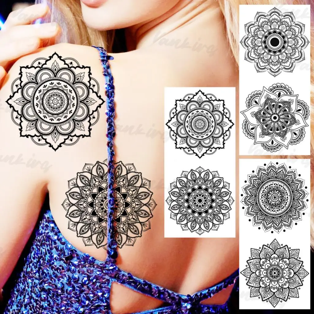 

Hennna Flower Temporary Tattoos For Women Adults Realistic Mandala Henna Fake Tattoo Sticker Sexy Body Back Tatoos Waterproof