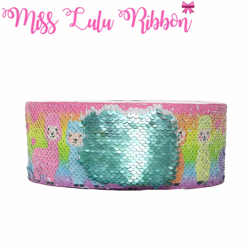 3&quot75mm Dreamcatcher Flamingo Cactus Cute Cartoon Alpaca Double Reversible Green Sequin Ribbon Hair Band Making 46yards | Дом и сад