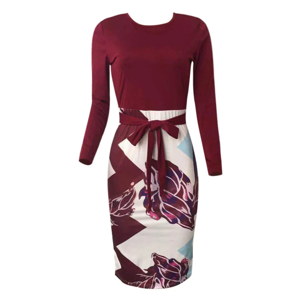 Женское платье с круглым вырезом длинное облегающее средней длины длинным