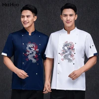 unisex food service catering restaurant kitchen cooking work clothes double breasted high quality dragon embroidery chef jacket