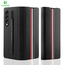 For Galaxy Z Fold3 5G Stylus S-Pen Slot Socket Phone Case For Samsung Z Fold 3 Ultra Slim Leather Phone Cover with Pocket Holder
