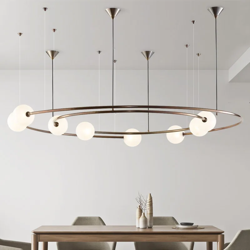 

Ring glass ball chandelier Nordic simple modern living room restaurant hotel exhibition hall iron creative personality lamp