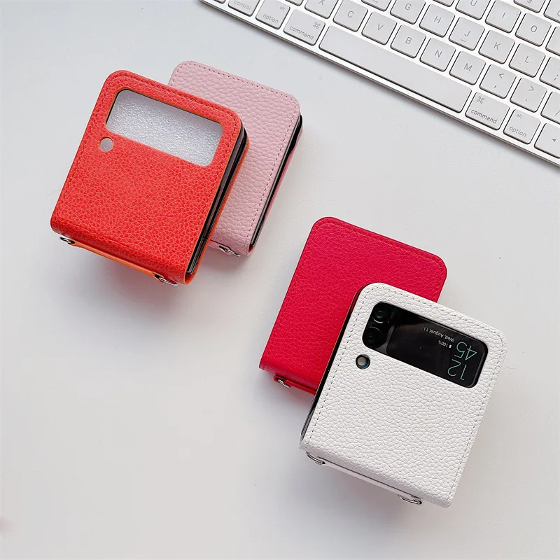 

Luxury Leather Case for Samsung Z Flip 3 Case Reserved Lanyard Hole Phone Bag Shockproof Shell for Galaxy Z Flip 3 Case
