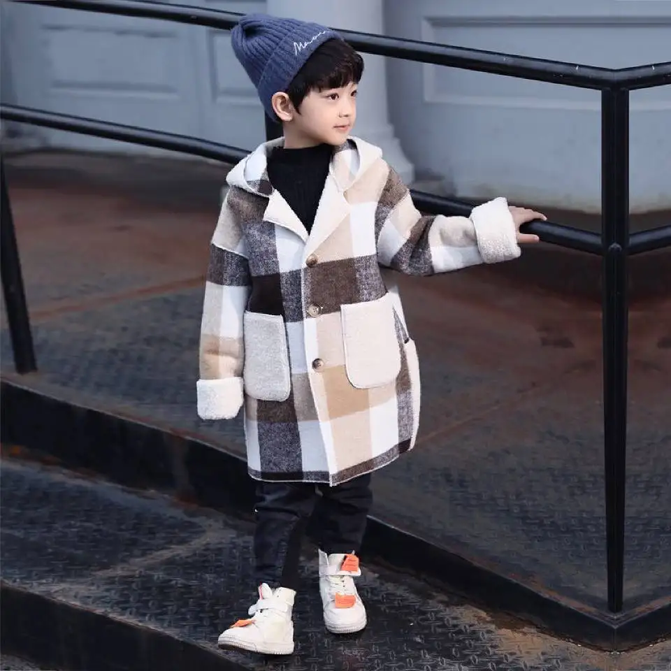 

Fashion New Children Boys Hooded Jackets Coat 2020 New Autumn Winter Plaid Outerwear 2 Colors Baby Boy Coats Age For 2-13 Yrs