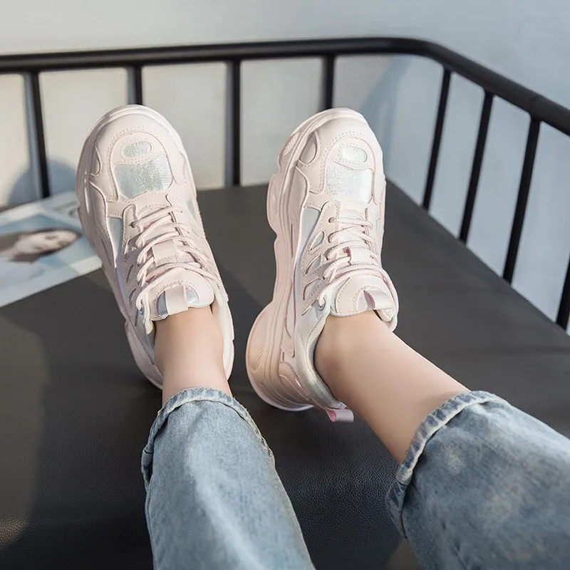 Кроссовки женские кожаные на платформе массивные толстая подошва шнуровке