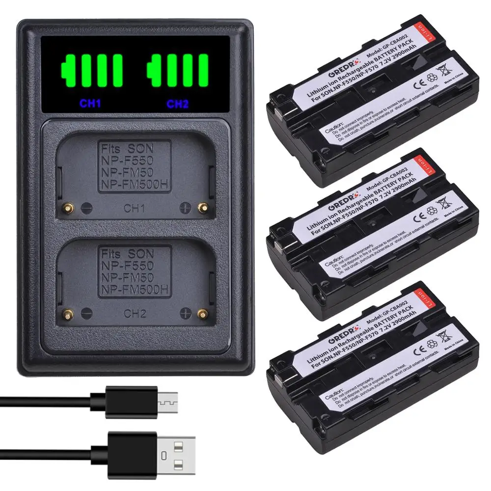 3 Pack NP F550 F570 батарея + Type c светодиодный зарядное устройство для Sony F770 F530 F750 F730 F950 F960
