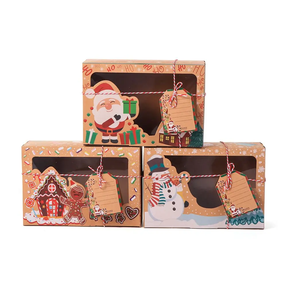 3 шт. микс Подарочная коробка из крафт-бумаги для рождественских конфет тортов