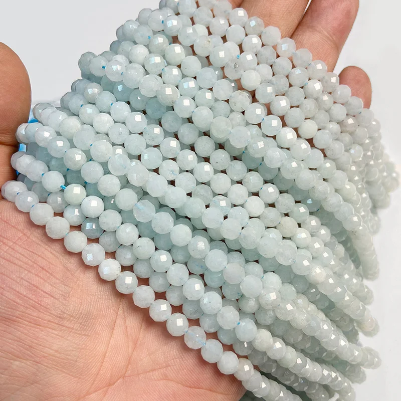 

15"Round Natural Apatite Turquoise Cat Eye Loose Beads 6MM Aquamarine Quartz Faceted Bead For Necklace Bracelets Jewelry Making