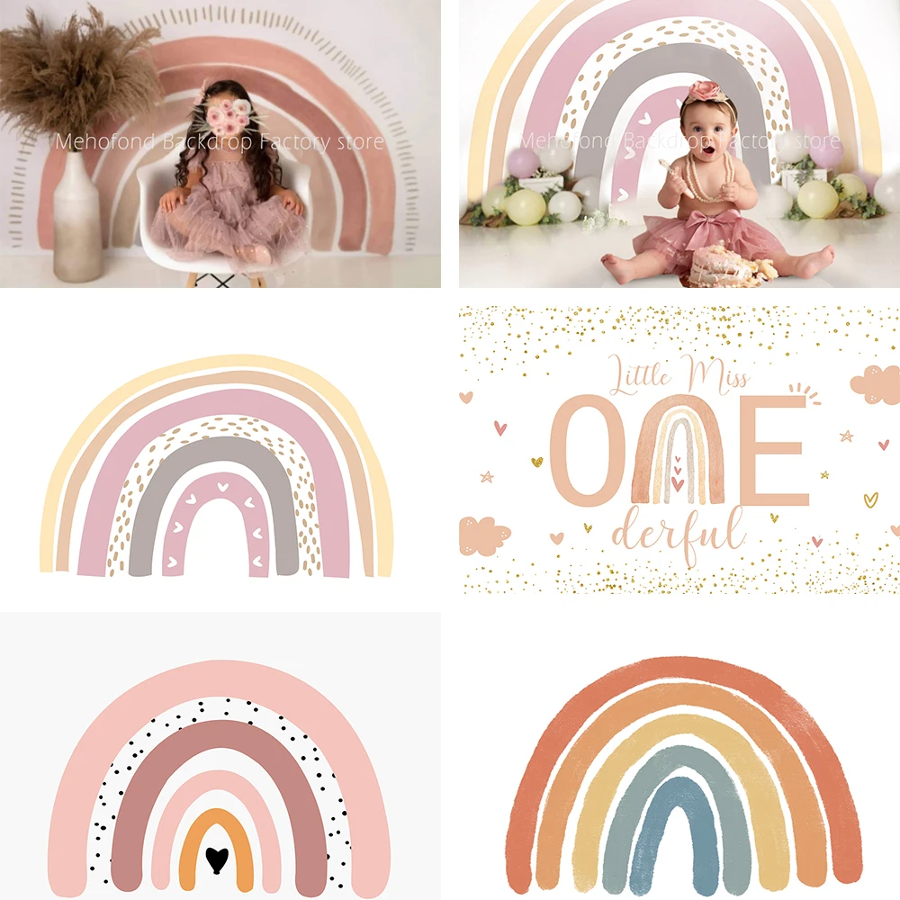

Mehofond Photography Background Pink Boho Bohemian Rainbow Baby Girl Birthday Party Cake Smash Decorations Backdrop Photo Studio