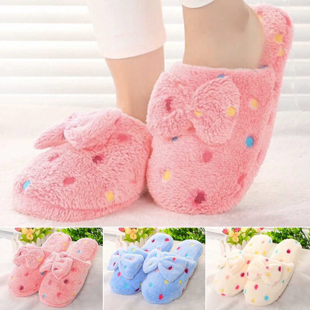 Очень теплые хлопковые тапочки Милые милые женские с бантом Домашние для спальни