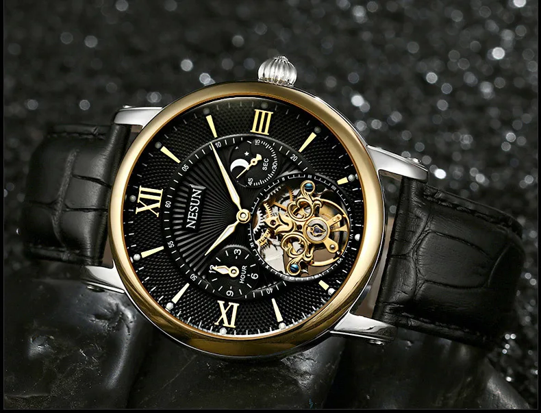 Швейцарские часы Nesun Skeleton Tourbillon для мужчин Топ люксовый бренд автоматические механические мужские часы водонепроницаемые relogio N9091-3