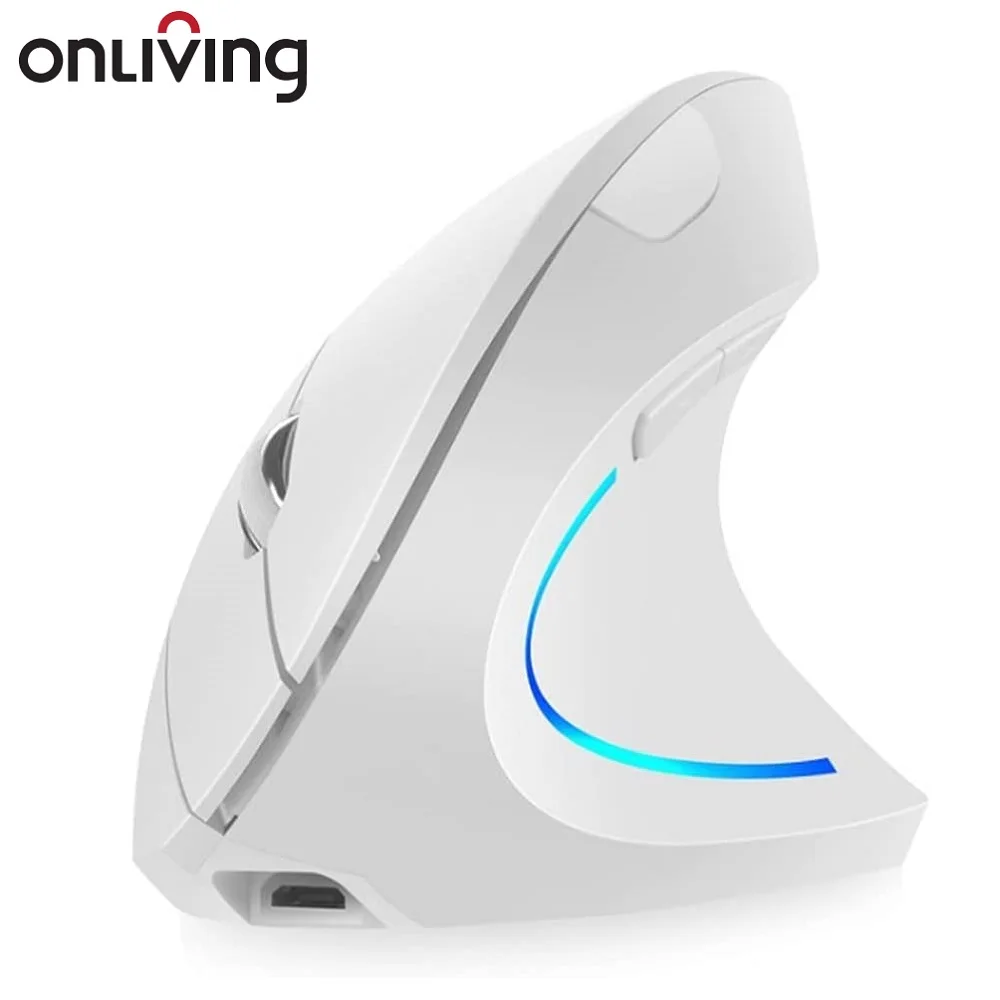 Onliving ergonômico mouse sem fio 2.4g usb recarregável vertical dpi ajustável 800 1200 1600 2400 para escritório em casa pc