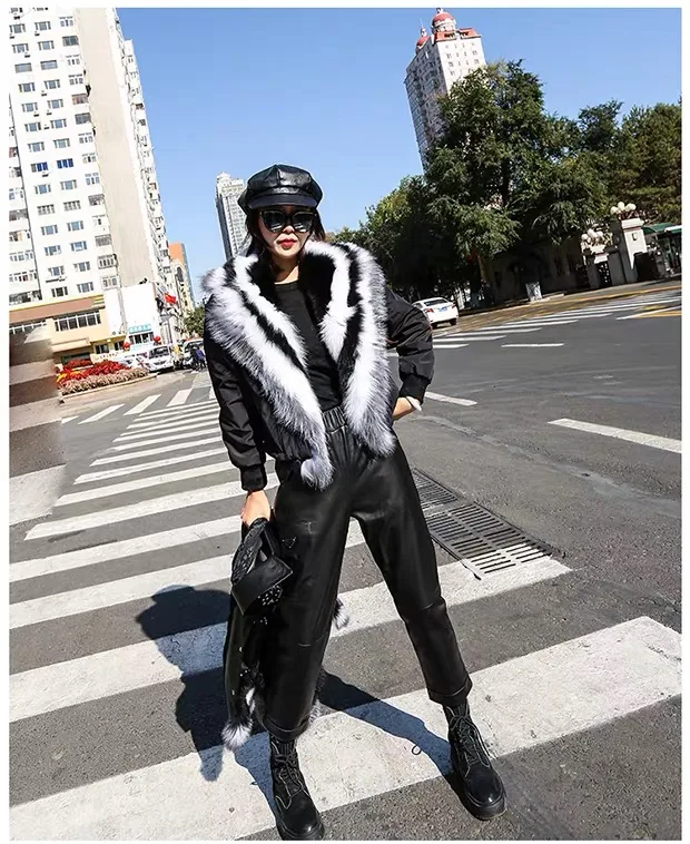 

Aorice женская обувь из натуральной кожи; Зимняя куртка; Новинка; Фирменные женские овец кожаная куртка с натуральным лисьим мехом меховой вор...