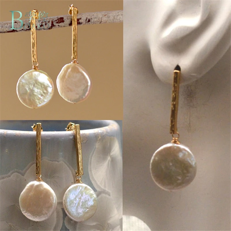 

Classic Baroque Pearl Earrings for Women Gold Color Natural Freshwater Pearl Drop Earrings 2019 Jewelry Asymmetry Earrings B40