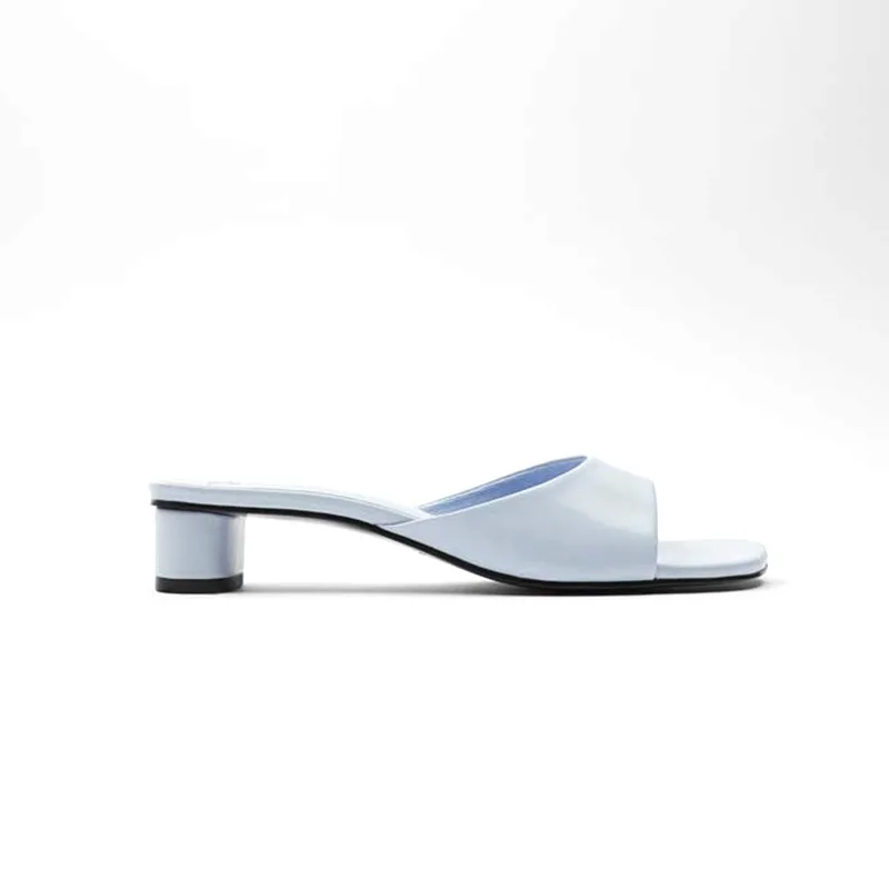 

ZA Same Designer 2021 Summer High heel Square Toe Blue Slipers For Women Med Round Women Sandals Outside Shoes