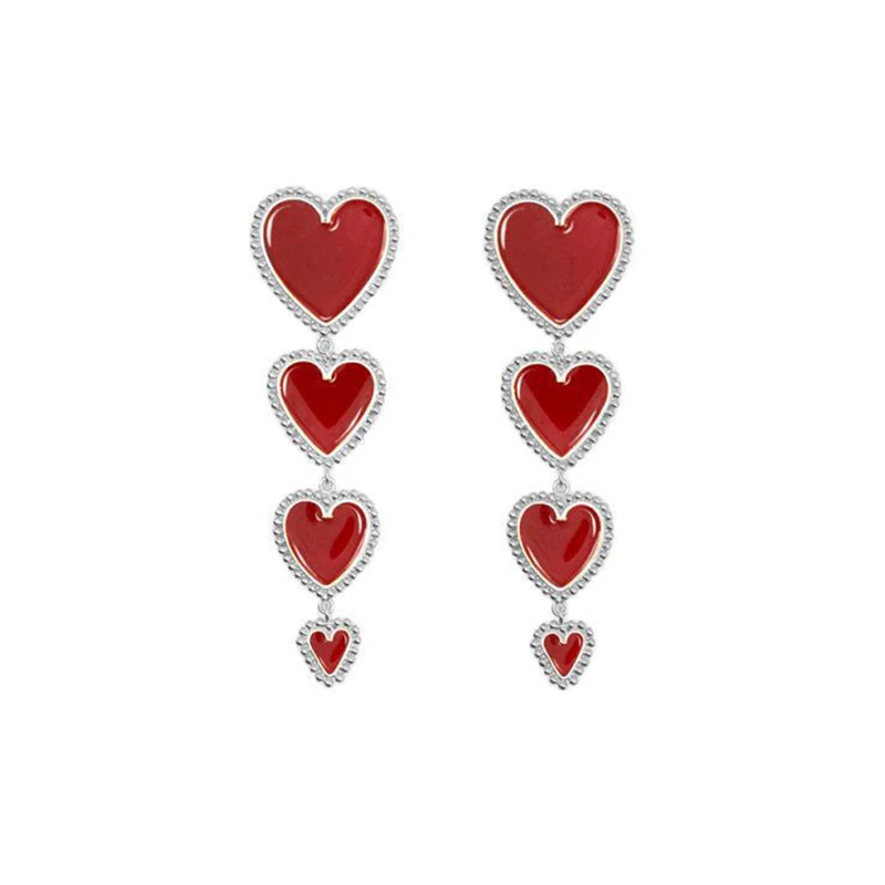 New One/Four Heart Chain Dangle Earrings Red White Black Long Dangles For Women Lady's Sweet Cute Earring Fashion | Украшения и
