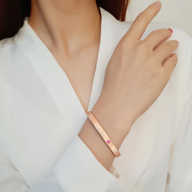 

Fashion Rose Gold Cuff Bracelet Women Bangle Stainless Steel Ture Love Charm Gifts