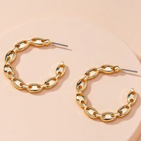 gsold trendy geometric pig nose chain hoop earring hollow metal c shaped punk irregular circle earring women party jewelry