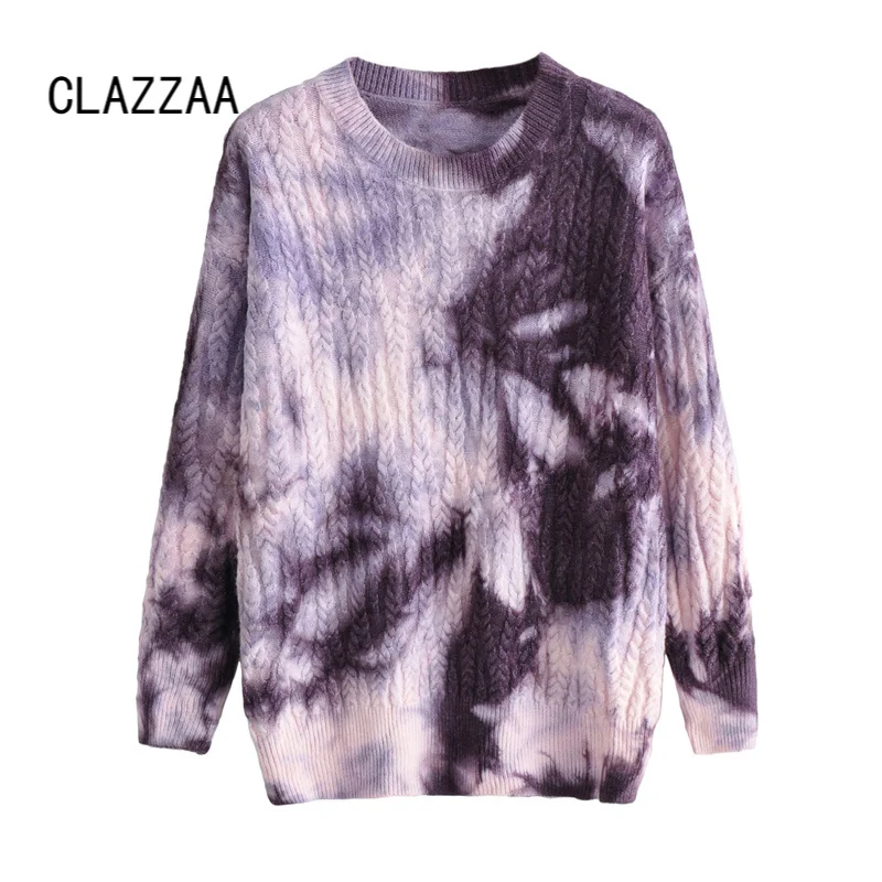 

Модный женский вязаный свитер Clazzaa оверсайз с завязкой, шикарный женский винтажный теплый длинный пуловер с круглым вырезом и длинными рука...