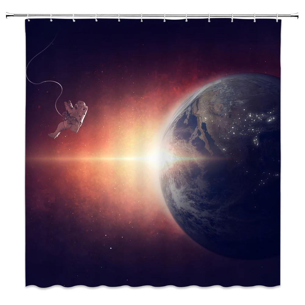 

Astronaut Shower Curtains Funny Animal Universe Space Planet Landscape Bathroom Decor Home Bathtub Polyester Fabric Curtain Set