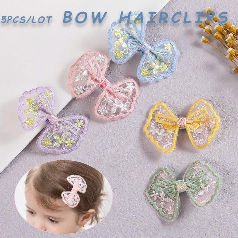 

5pcs/lot Embroidery Flower Women Hair Clips Bow Princess Lace Hairpins Child Cute Bowknot Barrettes Infant Kids Hair Accessories