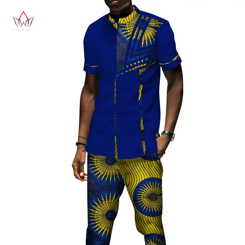 Африканская одежда повседневные мужские комплекты из топа рубашки и брюк базин