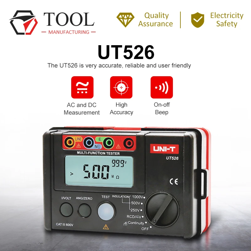 UNI-T UT526 Многофункциональный Электрический тестер цифровой измеритель электрической изоляции тестер сопротивления заземления измеритель УЗО тестер