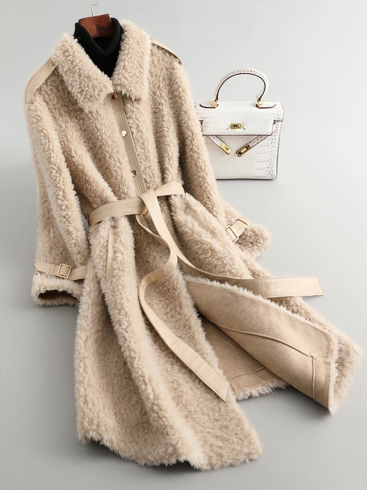 Real Fur Coat Female Vintage Long Sheep Shearing Jacket Women Clothes 2020 Korean Fashion 100% Wool Tops Hiver 1992 | Женская одежда