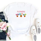 Футболка с цветочным принтом для женщин из мультфильмов с цветочным рисунком Футболка для женщин топ со смешным рисунком одежда из хлопка футболка Femme эстетическое футболки для женщин