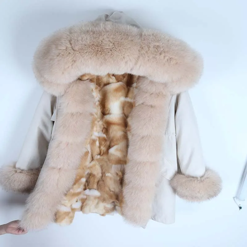 Red fox fur liner Новая зимняя куртка женская красная лиса леопардовая кроличья меховая подкладка енота меховая парка натуральный Лисий меховой воротник верхняя одежда S-7XL - Цвет: Red fox fur liner