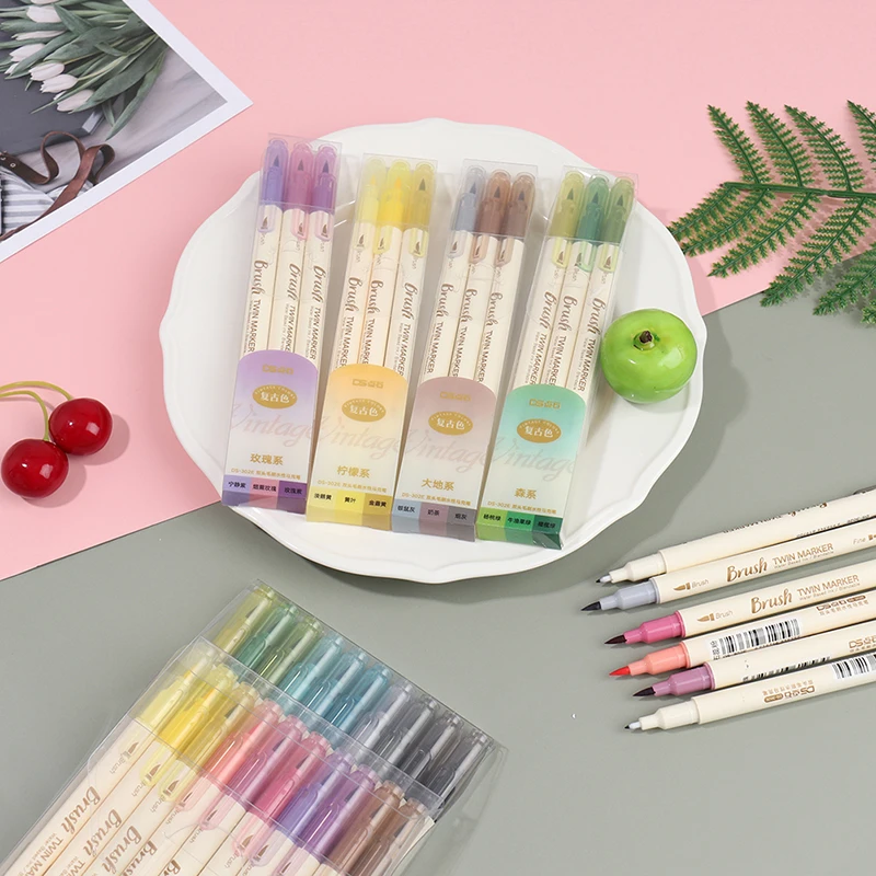 Набор двойных маркеров 3 шт. в стиле ретро | Канцтовары для офиса и дома