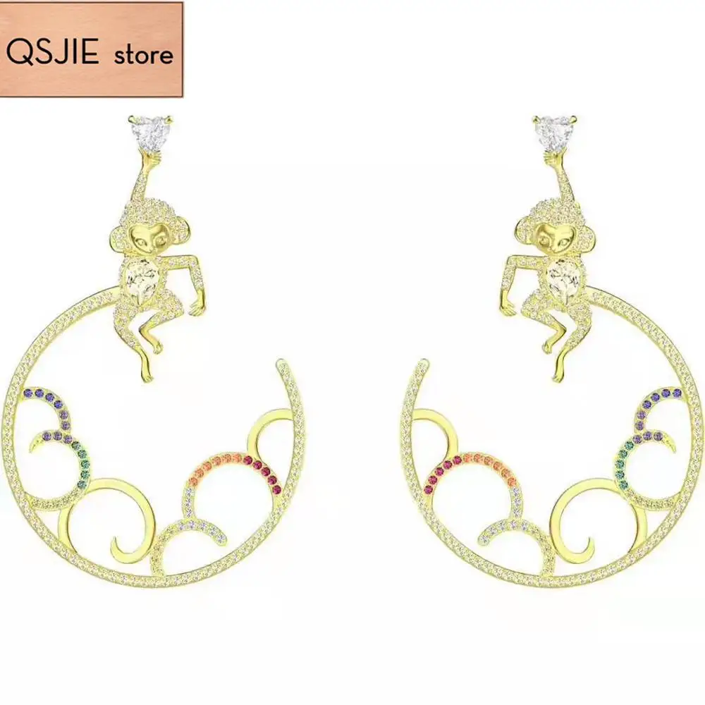 

QSJIE High quality SWA, the "new" eye-catching monkey, a unique design of women's Earrings Charming fashion jewelry
