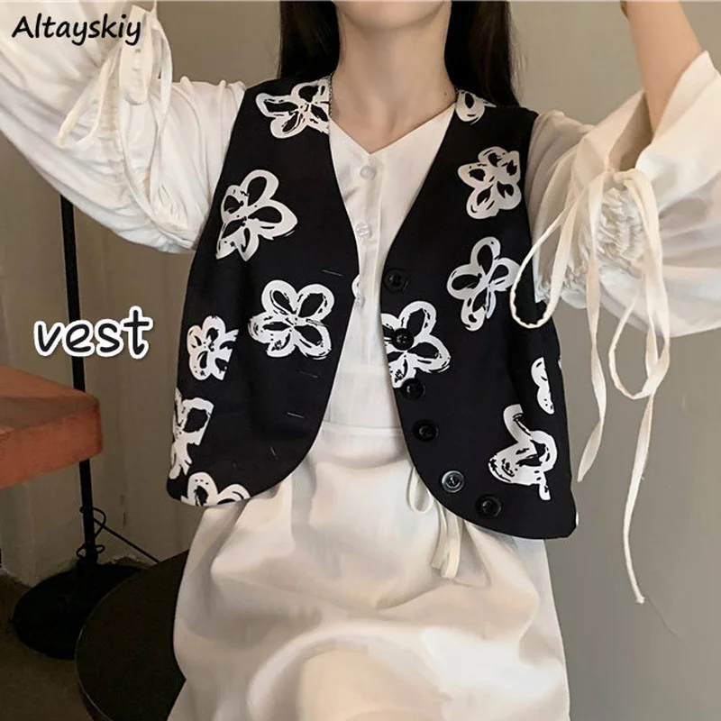 

Женский жилет без рукавов, повседневный Универсальный с цветочным принтом и V-образным вырезом