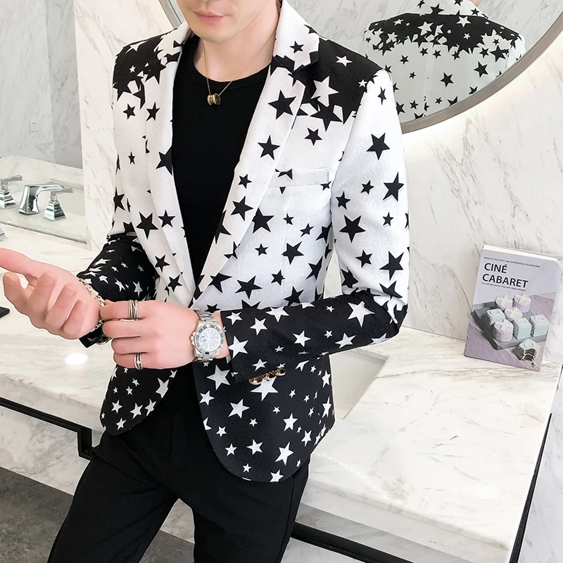 

Suit Wedding Formal Prom Blazers For Men Costume Homme Star Print Slim Fit Suit Jacket 2020 New Male Club Stage Blazer Man