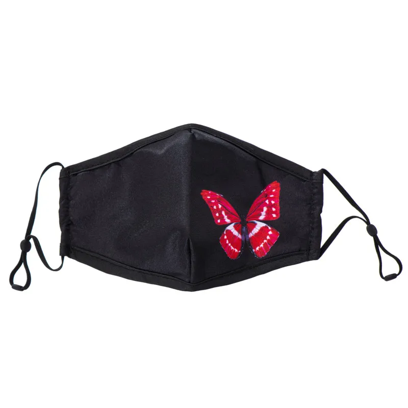 Модная Тканевая маска для лица с бабочками моющаяся хлопковая зимняя