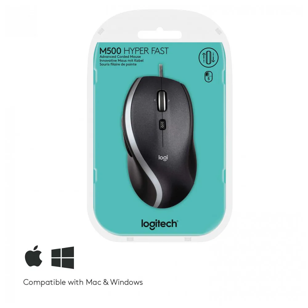 Мышь Logitech M500 Black (черно серая лазерная 1000dpi USB 1.8м 7 кнопок)|Мыши| |