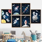 Космос подвеска в виде космонавта и планеты ракета Луна детская стена искусство холст картина скандинавские плакаты и печатные настенные картины декор детской комнаты